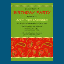 Red Paisley Birthday Party invitations
