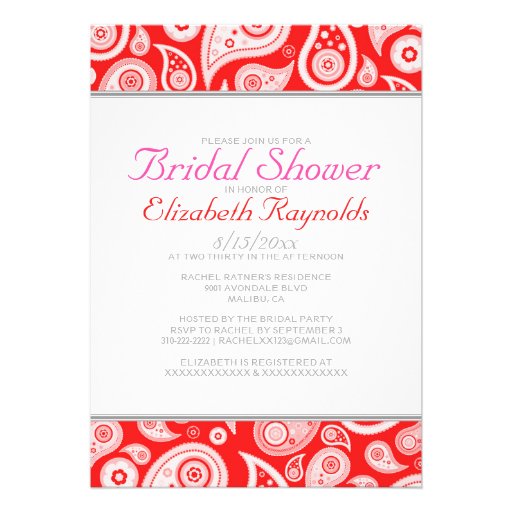 Red Paisley Bridal Shower Invitations