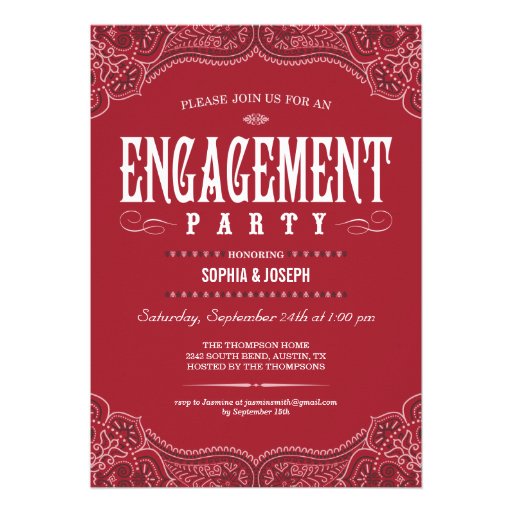 Red Paisley Engagement Party Invitations