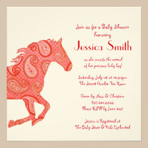 Red Paisley Horse Baby Shower invitations