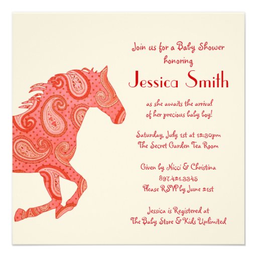 Red Paisley Horse Baby Shower Personalized Invitation