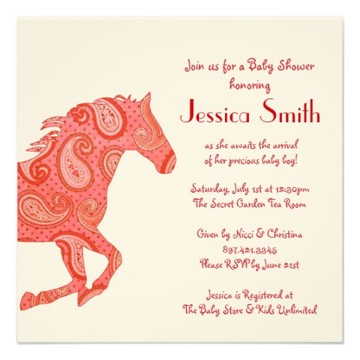 Red Paisley Horse Baby Shower Personalized Invitation