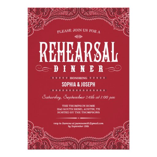 Red Paisley Rehearsal Dinner Invitations