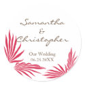 Red palm leaves tropic wedding favor seal label sticker
