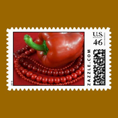 red paprika&beads_1 postage stamps by VioDePhoto