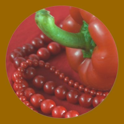 red paprika&beads_1 round sticker by VioDePhoto