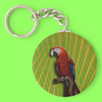 Red Parrot & Palms keychain