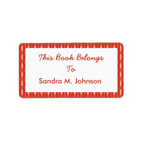 red pattern bookplates address label