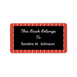 red pattern bookplates labels