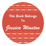 red pattern bookplates stickers