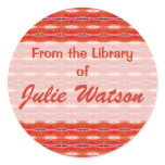 red pattern bookplates stickers
