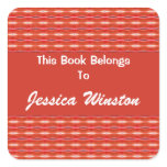 red pattern bookplates stickers