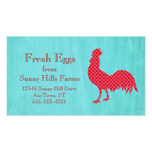 Red Patterned Rooster Silhouette Business Cards (front side)