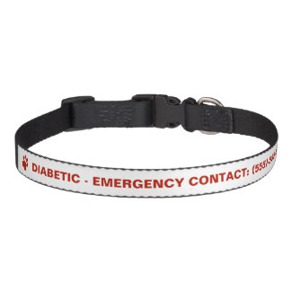Red Paw And Text Diabetic With Custom Info Dog Collars