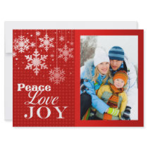 Red Peace Love Joy Photo Christmas Flat Card Custom Invite