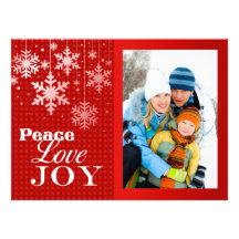 Red Peace Love Joy Photo Christmas Flat Card Custom Invite