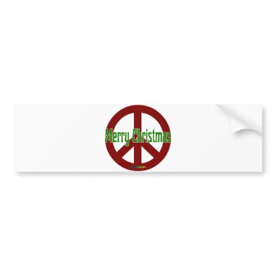 Red Peace sign with Merry Christmas bumper stickers