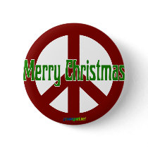 Red Peace sign with Merry Christmas Pinback Buttons