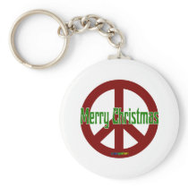 Red Peace sign with Merry Christmas Keychain