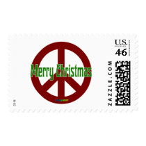 Red Peace sign with Merry Christmas postage