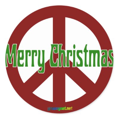 Red Peace sign with Merry Christmas stickers