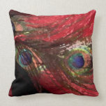 RED PEACOCK FEATHERS BY LIZ LOZ PILLOW