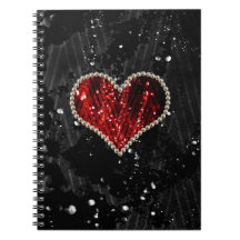 Red Pearl Heart Spiral Note Book
