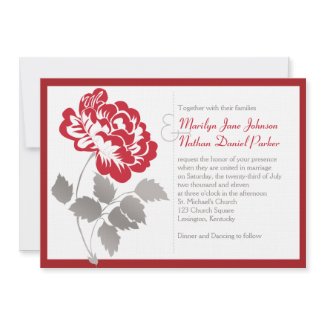 Red Peony on Linen Wedding Invitation invitation