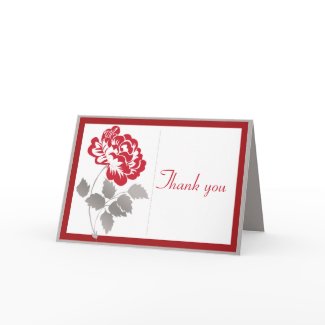 Red Peony on White with Taupe Thank You Card card