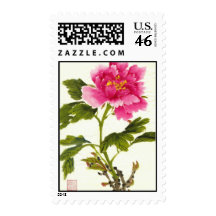 Red Peony Watercolor Painting Stamps