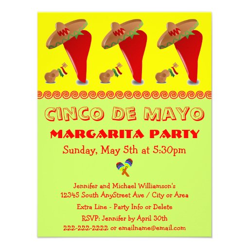 Red Pepper Sombrero Margarita Cinco De Mayo Party Invite