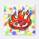 red peppers on plate in fire graphic magnet