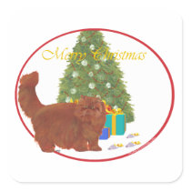 Red Persian Cat Merry Christmas Square Sticker