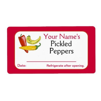 Red Personalized Canning Labels Pickled Peppers