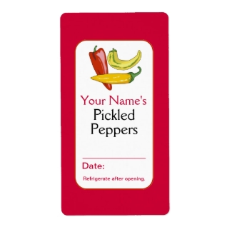 Red Personalized Pickle Labels for Jars Peppers