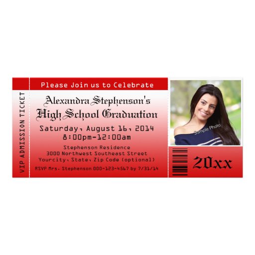 Red Photo Graduation Ticket Invitations (front side)