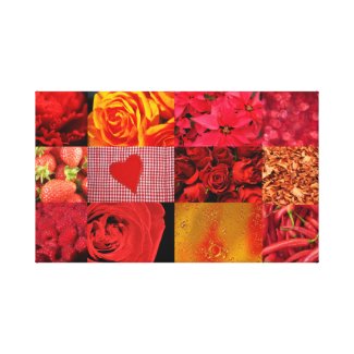 stylish modern romantic passionate Red Photography Collage Canvas poster Print with passion and images of hearts love red roses flowers and strawberries
