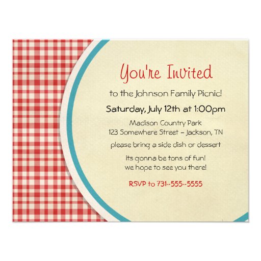 Red Picnic Plaid Family Picnic Invitations