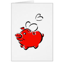 Red piggie hearts fly love design card