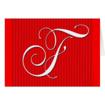 Red Pin Stripe Monogram Notecard Initial F cards