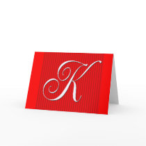 Red Pin Stripe Monogram Notecard- Initial K