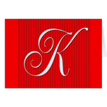 Red Pin Stripe Monogram Notecard- Initial K cards