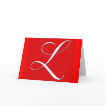 Red Pin Stripe Monogram Notecard- Initial L