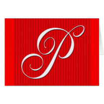 Red Pin Stripe Monogram Notecard- Initial P cards
