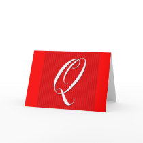 Red Pin Stripe Monogram Notecard- Initial Q