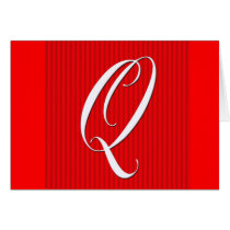 Red Pin Stripe Monogram Notecard- Initial Q cards