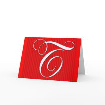 Red Pin Stripe Monogram Notecard- Initial T by aslentz Red Pin Stripe Monogram Notecard- Initial T