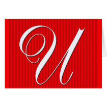 Red Pin Stripe Monogram Notecard- Initial U cards