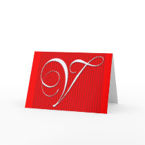 Red Pin Stripe Monogram Notecard- Initial V by aslentz Red Pin Stripe Monogram Notecard- Initial V
