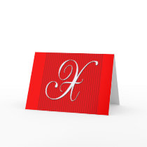 Red Pin Stripe Monogram Notecard- Initial X